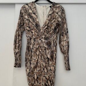 Privy Long Sleeve Snake Print Dress - Brown and Tan